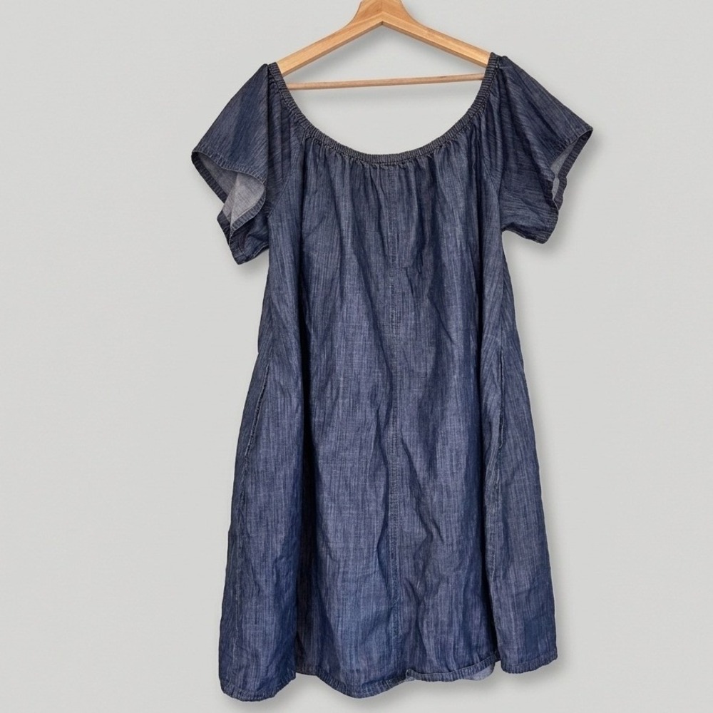 Lane Bryant Denim Dress Blue Cotton Chambray Pockets Western Coastal Festival 18